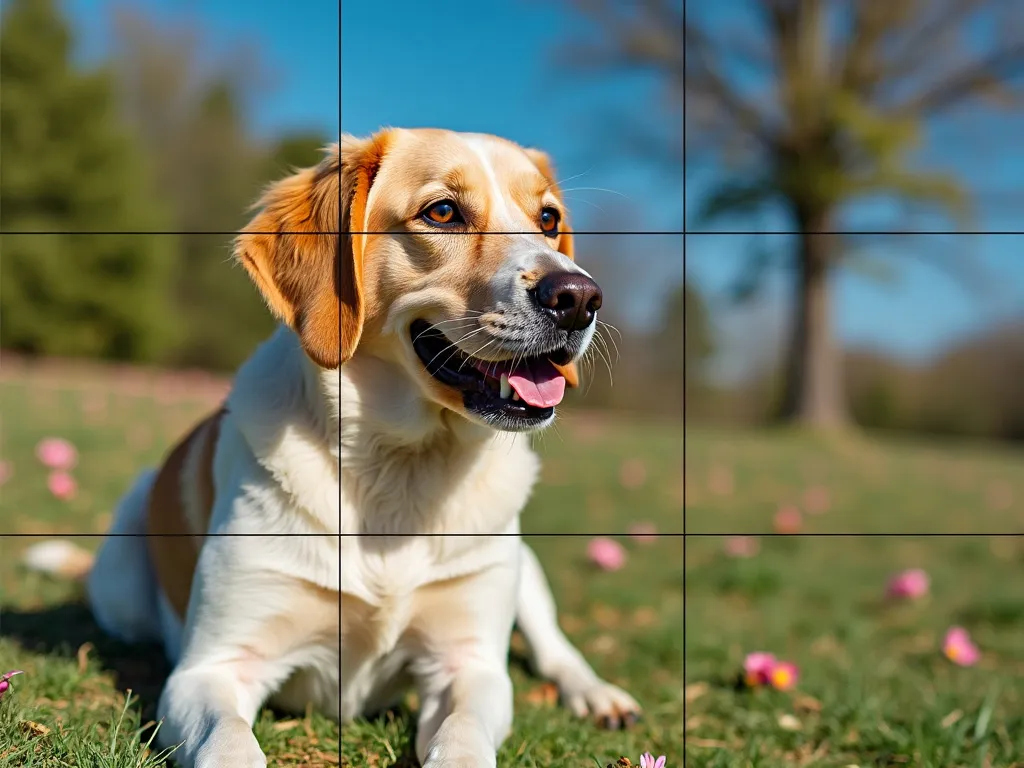 A visual guide showing how the Rule of Thirds can make your pet photos stand out.